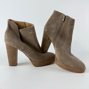 Lucky Brand Quiselle Boots Women's 7.5M Chelsea / Ankle Taupe Suede Block Heel